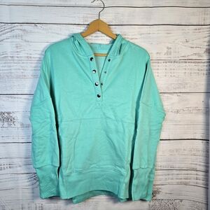 Half Button Fleece Hoodie Oversized NEW With Pockets Turquoise Sizes Small & Med